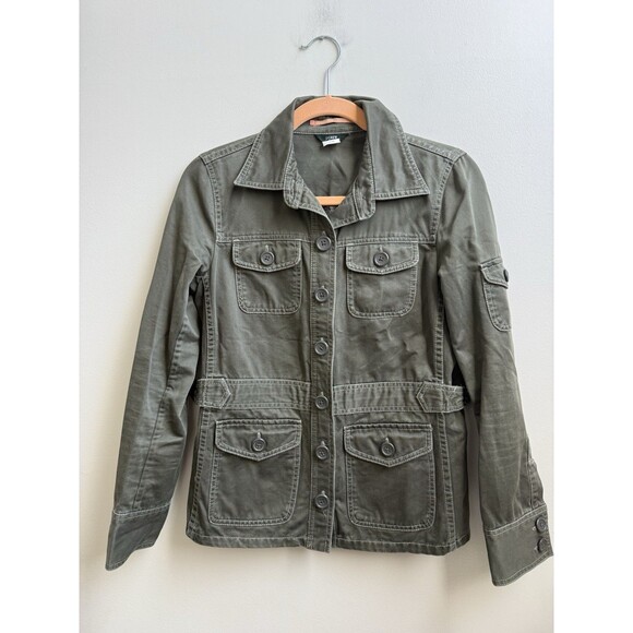 J. Crew Olive Green Jean Jacket Pockets Buttons Cotton  Womens Size Small - Picture 1 of 5